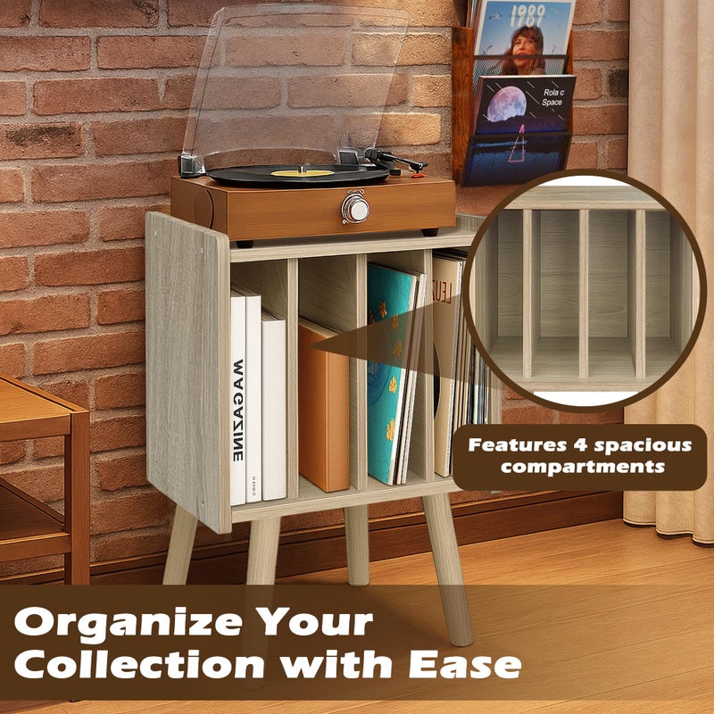 montex Record Player Stand, Vinyl Record Storage Table with 4 Cabinet, Mid Century Modern Turntable Stand, Organizer Vinyl Table for Bedroom Living Room, White Oak - Image 5