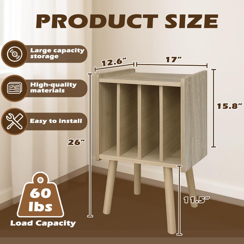 montex Record Player Stand, Vinyl Record Storage Table with 4 Cabinet, Mid Century Modern Turntable Stand, Organizer Vinyl Table for Bedroom Living Room, White Oak - Image 3