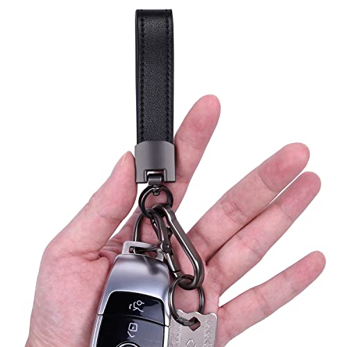 Wisdompro Genuine Leather Car Keychain, Universal Key Fob Keychain Leather Key Chain Holder for Men and Women, 360 Degree Rotatable, with Anti-lost D-ring, 3 Keyrings - Black (Carabiner Clip) - Image 4