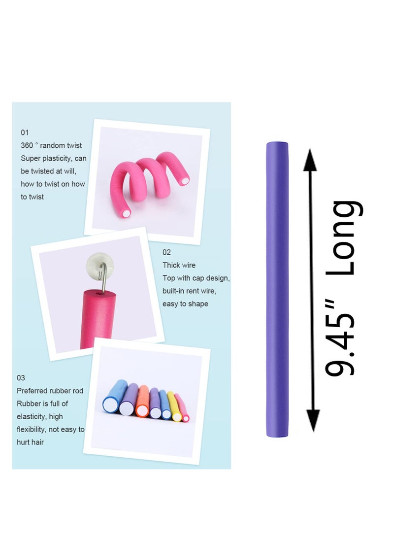 Fiewmay (3 in 1) Pack 24 pcs Flexi Soft Hair Curler Rollers Curling Rods with Hair Dryer Bonnet Attachment and 4 Hair Styling Clips (Hair Rollers + Purple Drying Hood)  - Image 3