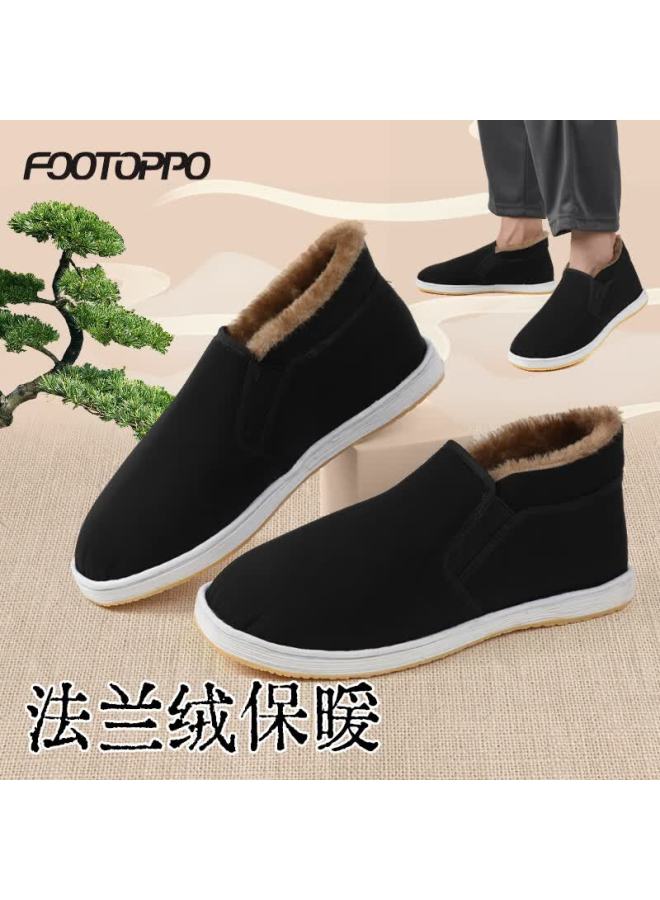 Footoppo Old Beijing Cloth Shoes Men Winter Fleece-lined Beef Tendon Sole Traditional Cotton Shoes Soft Sole Non-slip Warm Elderly Cotton Shoes - Image 1