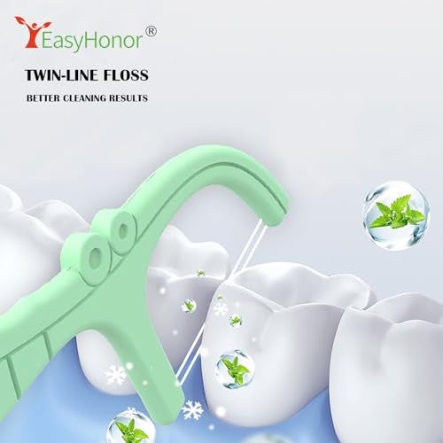 EasyHonor Dental Floss Picks,Twin-Line Mint Flavor Dental Flossers, Dual Action Flossing System, Easy Carry and Pick, 156 Count Floss Sticks in 3 Portable case.(Green, Mint) - Image 5