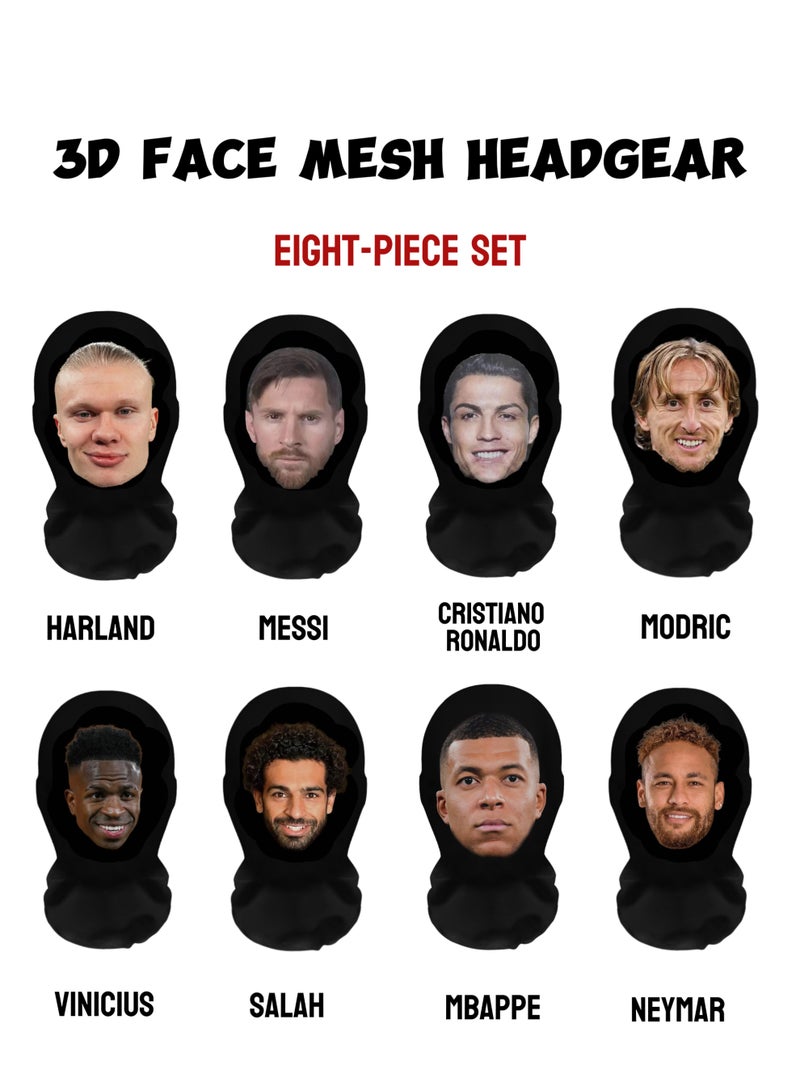 Soccer Star 8-in-1 Mask Set: Lightweight & Breathable Fan Merchandise | Printed Headbands with Ronaldo, Messi, Mbappé, Haaland & More | Festival Party & Halloween Cosplay Props - Image 1
