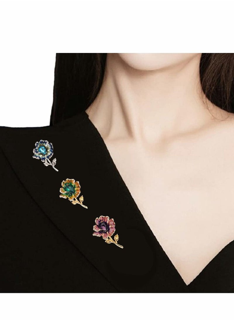 Excefore - Flower Brooch Pin for Women, 3Pieces Fashion Plant Accessory with Rhinestone Crystal Wedding Party Gifts - Image 1