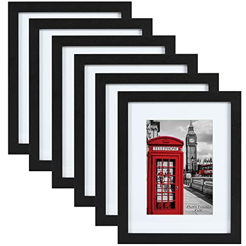 PEALSN 8x10 Picture Frame Set of 6, Display Picture 5x7 with Mat or 8x10 Without Mat, Black Woodgrain - Image 1
