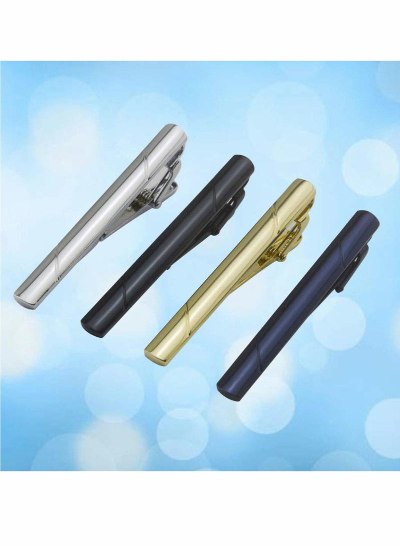 Excefore Stainless Steel Necktie Clips Simple Metal Tie Clips Bar Clips for Men Skinny Tie Bar Clasp Set Best Gift of Business Wedding Daily Dress Suit 4Pcs (Gold, Silver, Brilliant Black, Dark blue) - Image 2