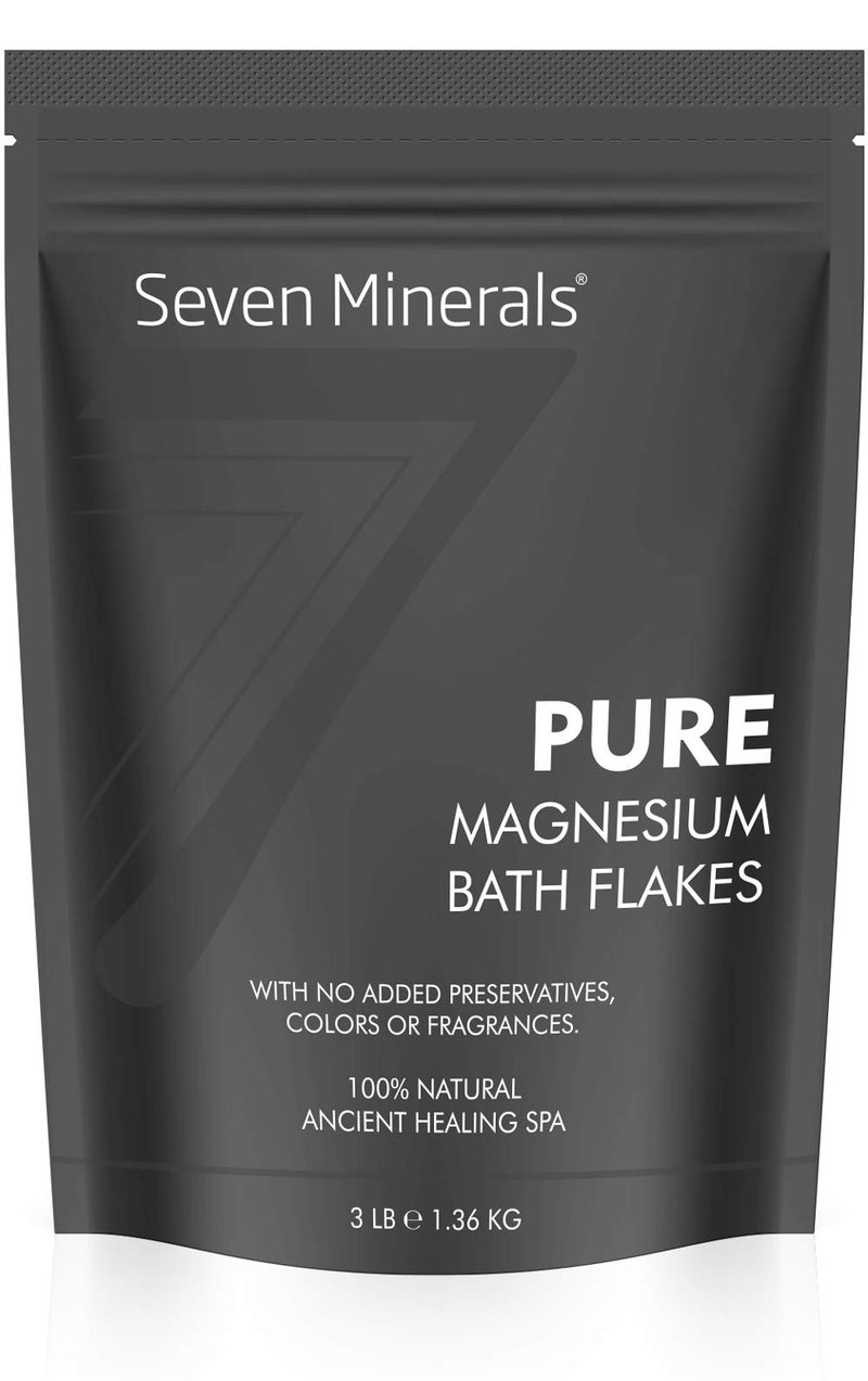 Seven Minerals Pure Magnesium Chloride Flakes 3 lb - Absorbs Better Than Epsom Salt - All Natural Unscented Foot Soak (15 uses) or Full Body Bath (8 uses) for Relaxation, Muscle Pain and More! - Image 1