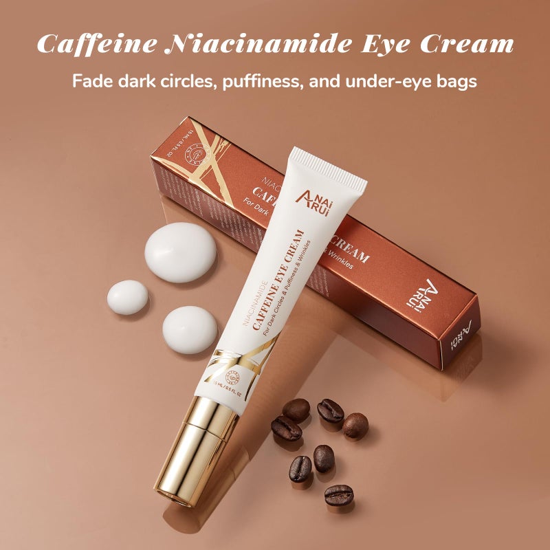 ANAI RUI Caffeine Eye Cream, Niacinamide Eyes Cream for Dark Circles and Puffiness, Anti Aging & Friming Eye Cream with Eye Roller, Caffeine Under Eye Cream for Puffy Eyes, Bag Treatment 0.5 FL.OZ - Image 5