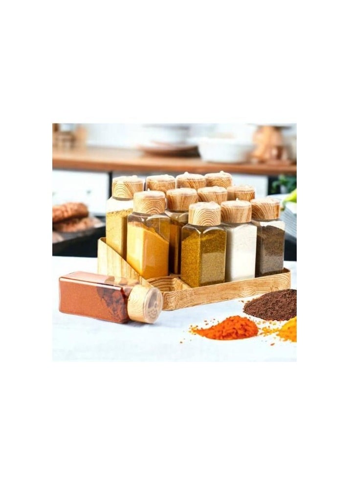 Spaceshoop Plastic Jars Set 12 Pieces Transparent Design In Wooden Colors  - Image 2