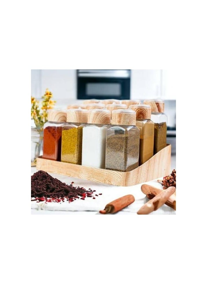 Spaceshoop Plastic Jars Set 12 Pieces Transparent Design In Wooden Colors  - Image 3