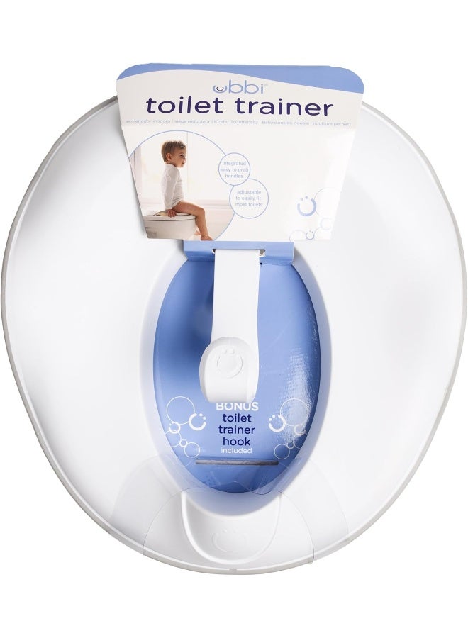 ubbi مدرب مرحاض أوببي القابل للتعديل للأطفال في مرحلة تدريب الحمام مع مقابض مدمجة و خطاف إضافي لتخزين سهل، رمادي - Image 3