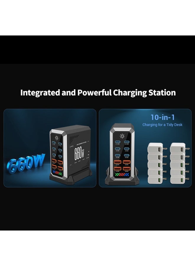 BlueFire 10-Port 660W GaN Fast Charging Station, High Power Desktop USB Charger with Multiple Type-C PD Ports, Multi Device Charging Hub for Smartphones, Tablets, Earphones, Smartwatches and Accessories, Fire Resistant ABS + PC Material, Safe Fast Charging Station for Home Office Travel - Image 3