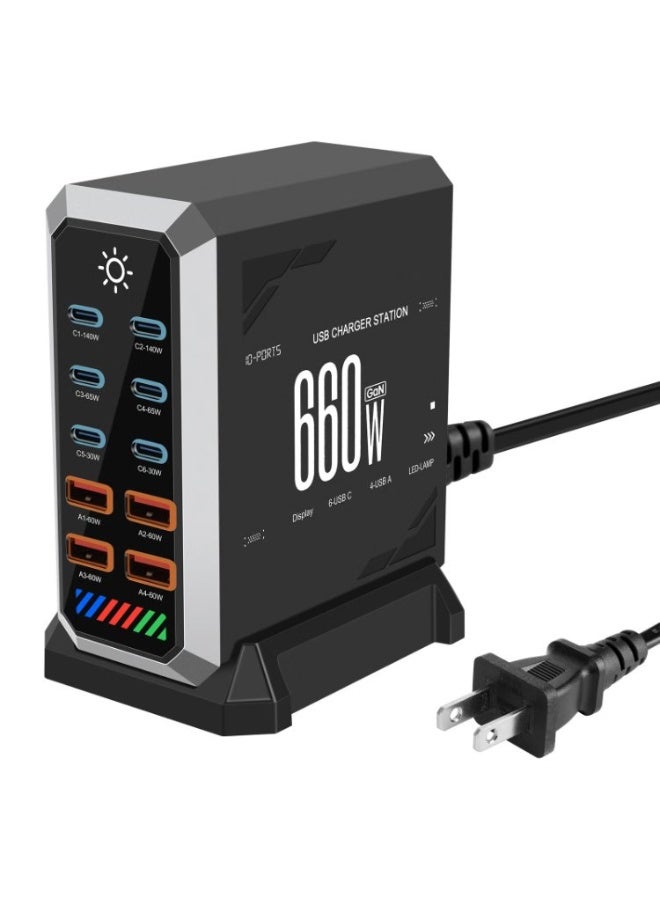 BlueFire 10-Port 660W GaN Fast Charging Station, High Power Desktop USB Charger with Multiple Type-C PD Ports, Multi Device Charging Hub for Smartphones, Tablets, Earphones, Smartwatches and Accessories, Fire Resistant ABS + PC Material, Safe Fast Charging Station for Home Office Travel - Image 1