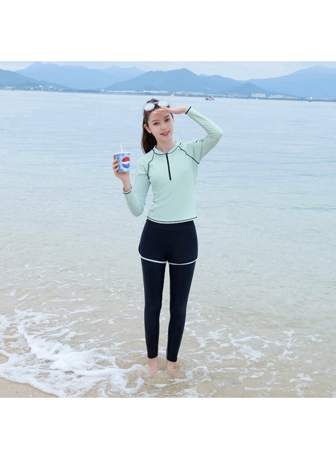 إسكدنيا ملابس سباحة للأطفال من Haixi Lanjing 2023 بنطال بأكمام طويلة للفتيات على الطراز الكوري واقي من الشمس مكون من ثلاث قطع - اللون: أسود - - Image 3