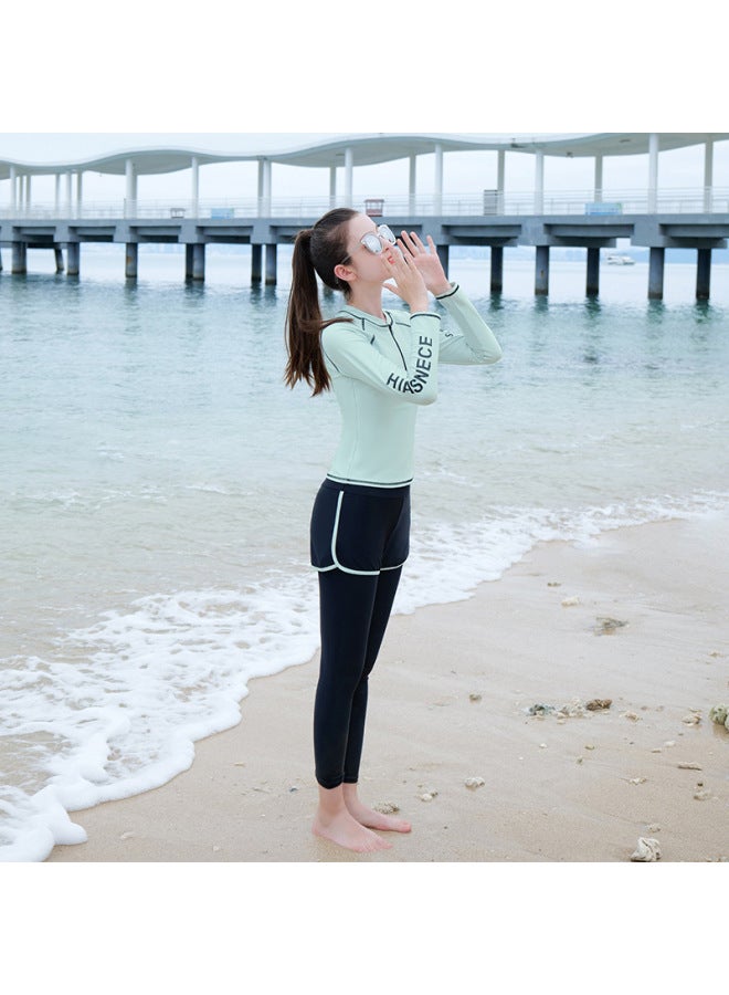 إسكدنيا ملابس سباحة للأطفال من Haixi Lanjing 2023 بنطال بأكمام طويلة للفتيات على الطراز الكوري واقي من الشمس مكون من ثلاث قطع - اللون: أسود - - Image 4