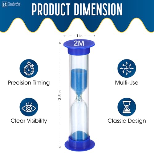 TeacherFav Sand Timer for Kids - 2 Minute Set of 4 Hour Glass -Blue Color- Acrylic Covered for Classroom, Home & Kids Room - Image 2