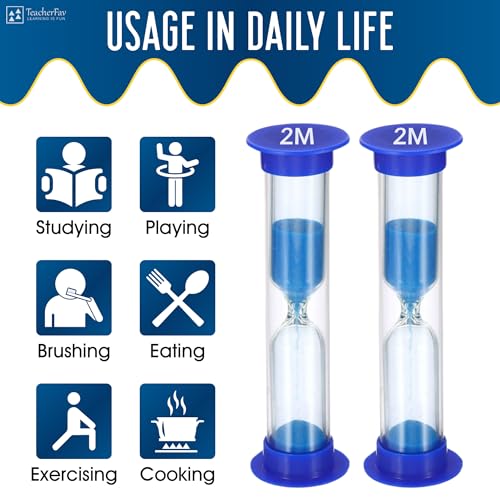 TeacherFav Sand Timer for Kids - 2 Minute Set of 4 Hour Glass -Blue Color- Acrylic Covered for Classroom, Home & Kids Room - Image 4