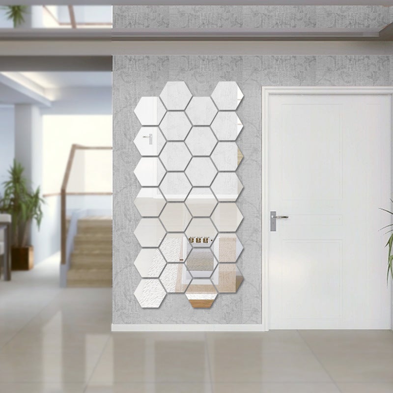 Factory Acrylic Mirror Three-dimensional Wall Sticker Living Room Entrance Aisle Staircase Personality Decorative Mirror Sticker Hexagon Frame Mirror silver ultra small 4.6 * 4.6 cm set (12) - Image 4