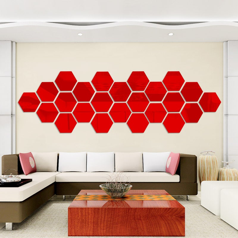 Factory Acrylic Mirror Three-dimensional Wall Sticker Living Room Entrance Aisle Staircase Personality Decorative Mirror Sticker Hexagon Frame Mirror silver ultra small 4.6 * 4.6 cm set (12) - Image 2