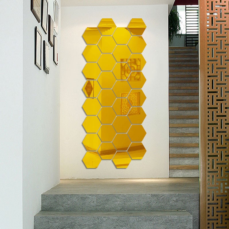 Factory Acrylic Mirror Three-dimensional Wall Sticker Living Room Entrance Aisle Staircase Personality Decorative Mirror Sticker Hexagon Frame Mirror silver ultra small 4.6 * 4.6 cm set (12) - Image 3