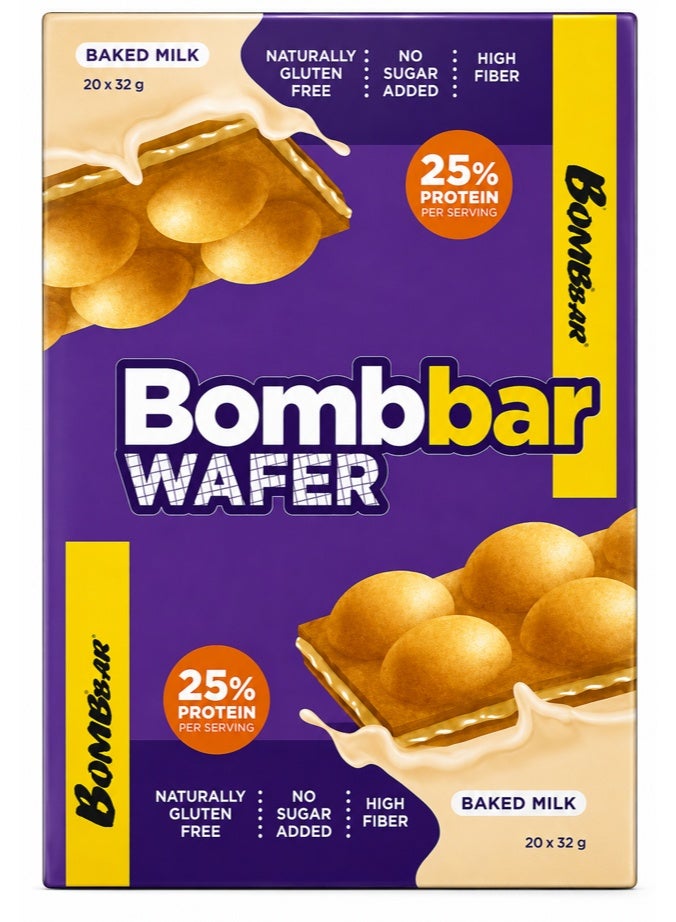 Bombbar Protein Wafer 1 Box (20 Wafers × 45g) / Baked Milk – 10g Protein Per Wafer, Crispy Layered Wafer Snack, Creamy Baked Milk Flavor, High Protein Snack for On-the-Go