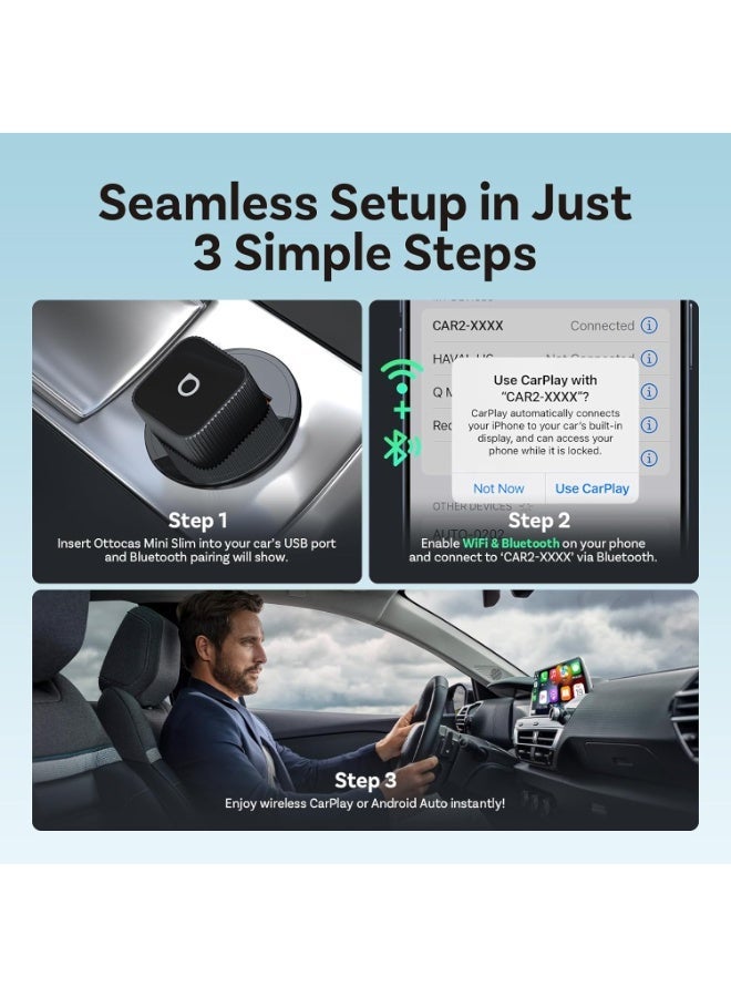 OTTOCAST Mini Slim Wireless CarPlay & Android Auto Adapter 2-in-1 🚗 | Plug & Play Car Dongle for iPhone (iOS 10+) & Android (11+) | AI Voice Assistant Support | Fast Stable Connection | Multi-User Memory | Compact Design - Image 4