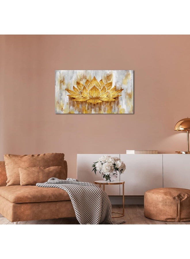 Home Trove Gold Lotus Flower Wall Art Abstract Golden Floral Painting Canvas Prints Zen Artwork For Home Office Living Room Decor Gallery Ready To Hang 20X36Inch  - Image 3