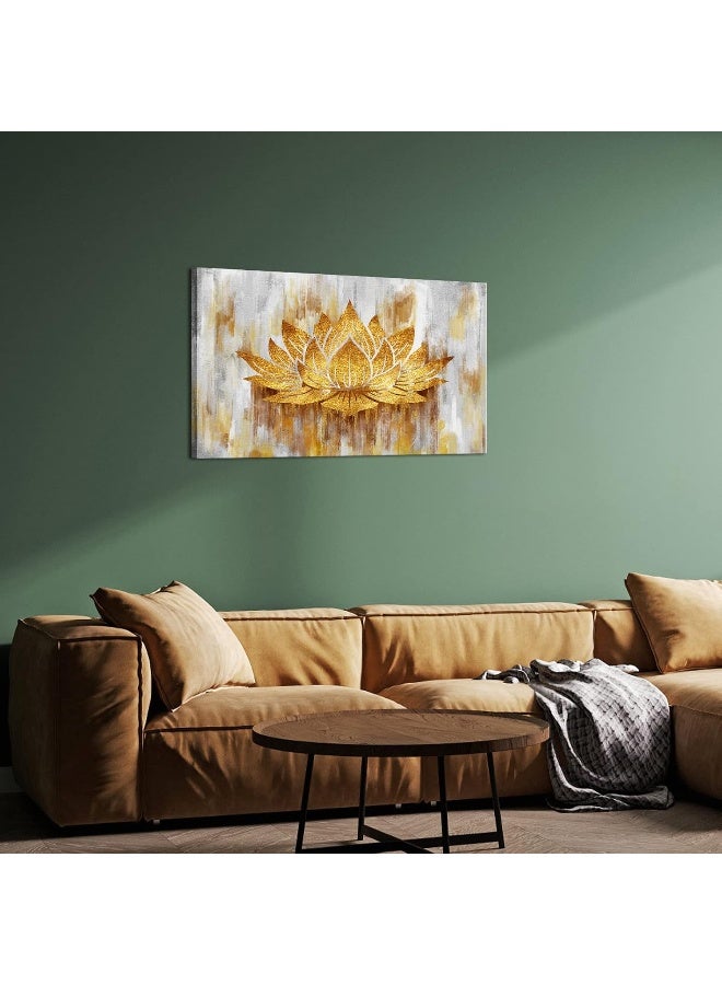 Home Trove Gold Lotus Flower Wall Art Abstract Golden Floral Painting Canvas Prints Zen Artwork For Home Office Living Room Decor Gallery Ready To Hang 20X36Inch  - Image 5