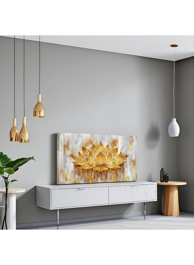 Home Trove Gold Lotus Flower Wall Art Abstract Golden Floral Painting Canvas Prints Zen Artwork For Home Office Living Room Decor Gallery Ready To Hang 20X36Inch  - Image 4