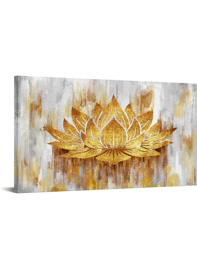 Home Trove Gold Lotus Flower Wall Art Abstract Golden Floral Painting Canvas Prints Zen Artwork For Home Office Living Room Decor Gallery Ready To Hang 20X36Inch  - Image 1