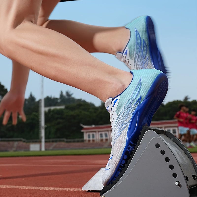 WESHIRUN Track and Field Shoes for Men Women 8 Spikes Boys and Girls Kids Running Racing Shoes Blue - Image 2