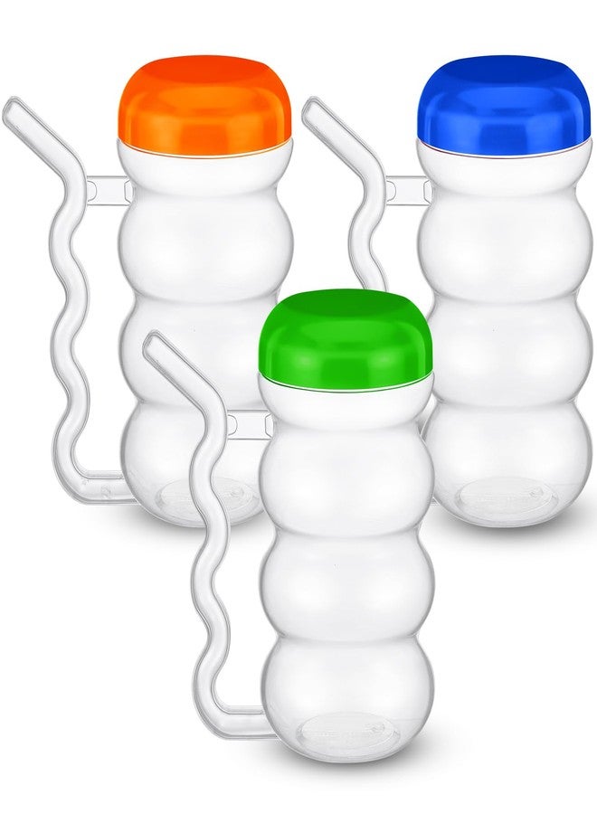 FoldTier 3 Pcs Sip a Mug 14 oz Easy to Grip Plastic Kid's Cup Where the Handle Is the Straw Clear Sippy Cups Spill Proof Mug for Everyday Use for Kids Elderly Disabled and Handicapped, 3 Colors Lid - Image 1
