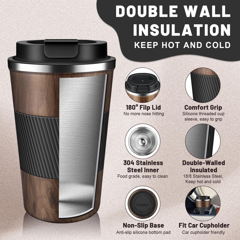 DUBUXW Insulated Coffee Tumblers with Flip Lid 12oz / 17oz  Stainless Steel Travel Coffee Mug Leak Proof  Vacuum Insulated Coffee Mug Thermos Cup  Keeps Cold and Hot for Coffee Tea - Image 4