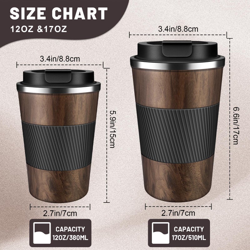 DUBUXW Insulated Coffee Tumblers with Flip Lid 12oz / 17oz  Stainless Steel Travel Coffee Mug Leak Proof  Vacuum Insulated Coffee Mug Thermos Cup  Keeps Cold and Hot for Coffee Tea - Image 2