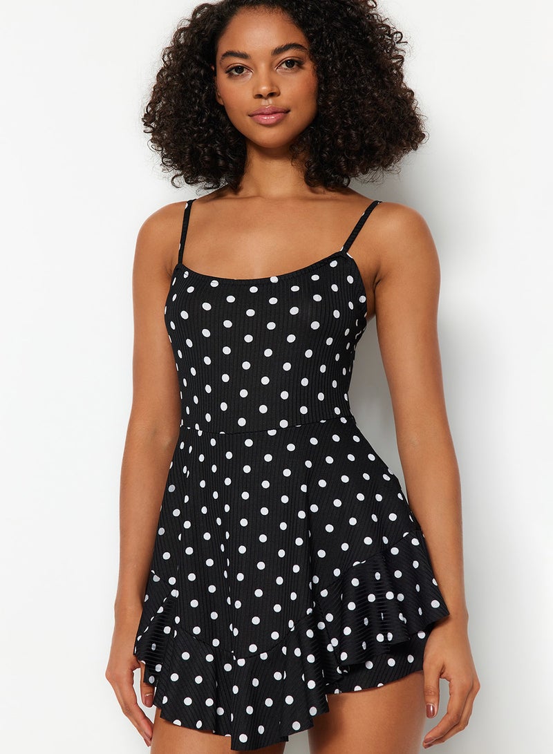 trendyol Polka Dot Strappy Flounce Mini Knitted Jumpsuit with Shorts TWOSS23TU00044 - Image 3