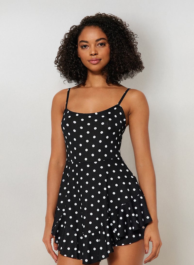 trendyol Polka Dot Strappy Flounce Mini Knitted Jumpsuit with Shorts TWOSS23TU00044 - Image 1
