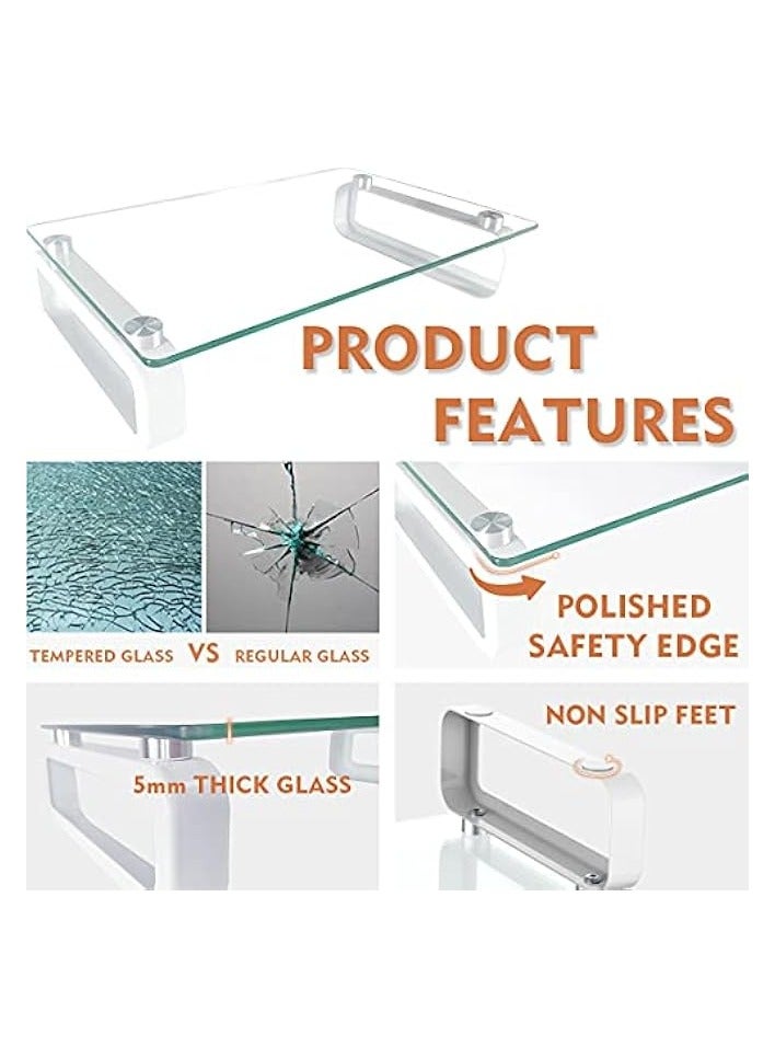 PROMASS Clear Computer Monitor Stand Riser Multi Media Desktop Stand for Flat Screen LCD LED TV, Laptop/Notebook, with Tempered Glass and Metal Legs, HD02T-001P  - Image 2