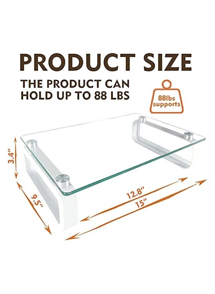 PROMASS Clear Computer Monitor Stand Riser Multi Media Desktop Stand for Flat Screen LCD LED TV, Laptop/Notebook, with Tempered Glass and Metal Legs, HD02T-001P  - Image 5