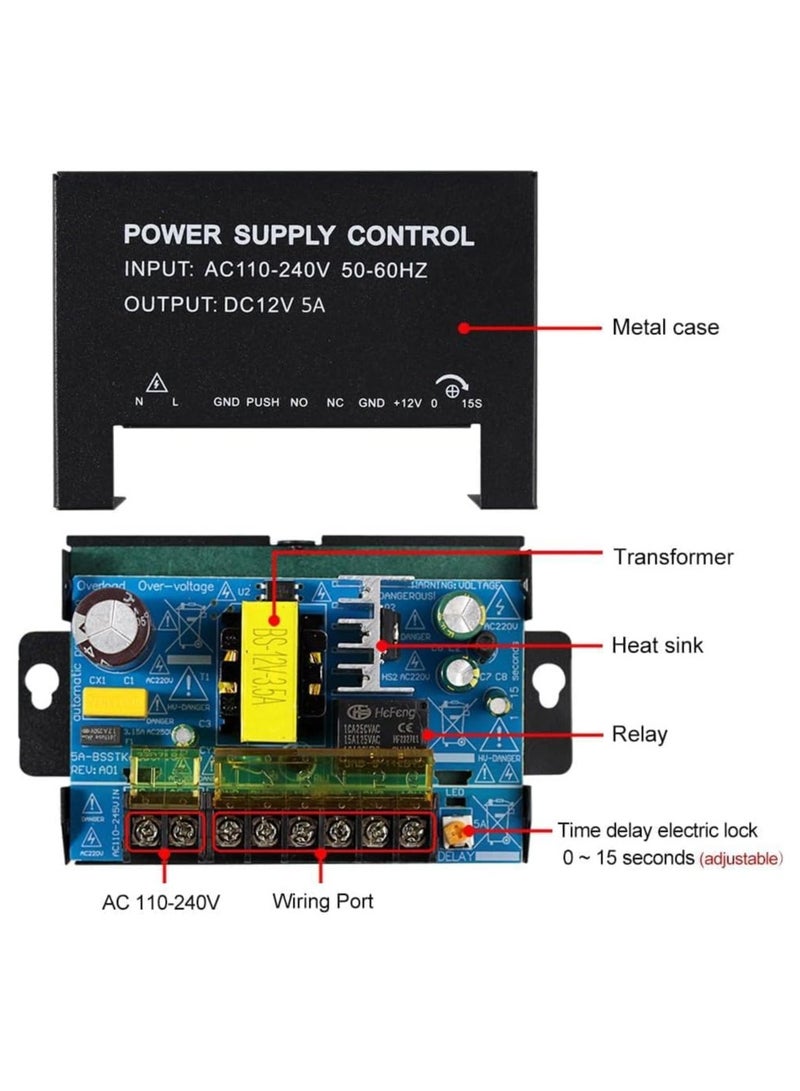 StarDY Power Supply Control,AC 110-240V to DC 12V 5A,Voltage stabilized UPS Power Supply Unit,for Door Access Control System, Video Doorbell, Electric Strike Lock, Bolt Lock, Magnetic Lock - Image 2