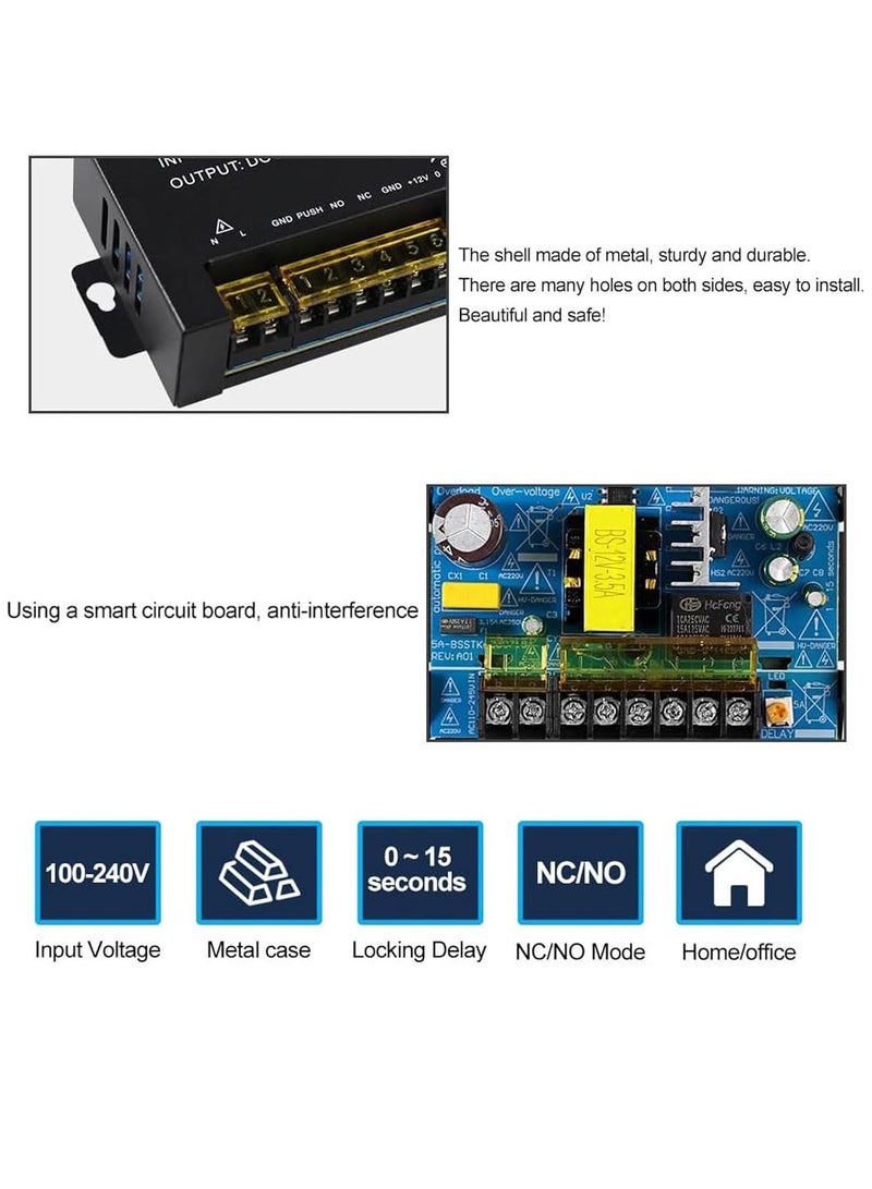 StarDY Power Supply Control,AC 110-240V to DC 12V 5A,Voltage stabilized UPS Power Supply Unit,for Door Access Control System, Video Doorbell, Electric Strike Lock, Bolt Lock, Magnetic Lock - Image 5