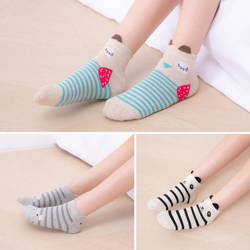 Artfasion Girls Ankle Animal Socks: Cute Crew Cotton Socks Soft Funny Childs Breathable Cartoon Sock for Kids Students Daughter Birthday Exploring Walking Adventure Games Gifts (White, 5-7 Years) - Image 3