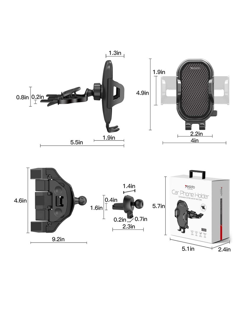 Universal Air Vent CD Slot Car Cell Phone Holder Compatible with iPhone 12/11Pro/Xs MAX/XR/8, Galaxy S20/S10+/S9, Phone Mount CD Players