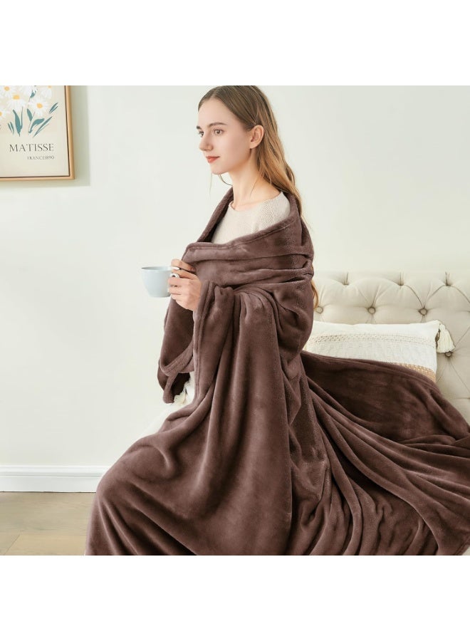 Queen Size Fleece Flannel Blanket 260 GSM with Free Pillow 800g | Super Soft Plush Warm Blanket Throw | Lightweight Blanket for Bed Sofa Couch, Brown, W150 x L200 cm - Image 4