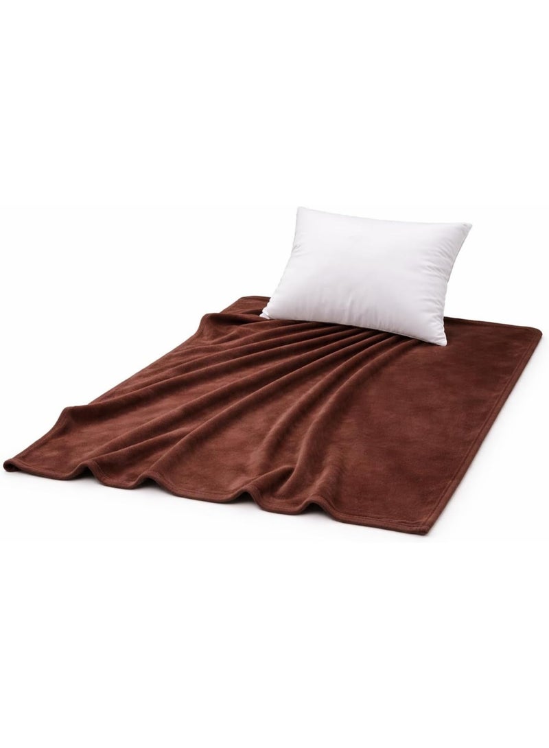 Queen Size Fleece Flannel Blanket 260 GSM with Free Pillow 800g | Super Soft Plush Warm Blanket Throw | Lightweight Blanket for Bed Sofa Couch, Brown, W150 x L200 cm - Image 1