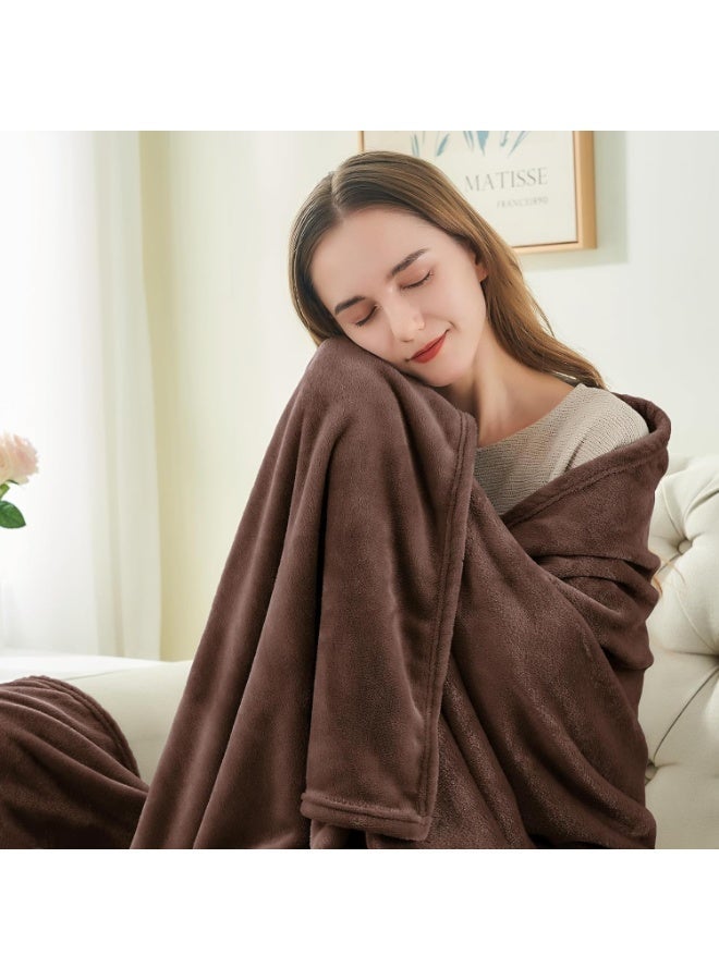 Queen Size Fleece Flannel Blanket 260 GSM with Free Pillow 800g | Super Soft Plush Warm Blanket Throw | Lightweight Blanket for Bed Sofa Couch, Brown, W150 x L200 cm - Image 5