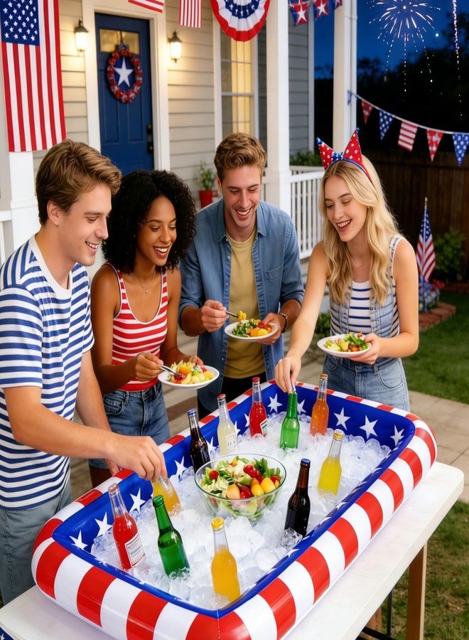 Beanewone Patriotic Inflatable Ice Serving Bar, 4th of July Cooler Serving Tray for Salad, Food & Drinks, Ideal for Pool Parties, Memorial Day & Independence Day BBQ Supplies - Image 4