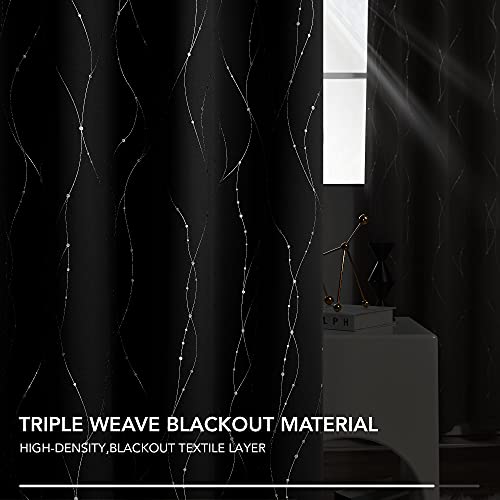 Deconovo Blackout Curtains 84 Inches Long, Black Drapes for Living Room with Wave Dots Silver Print, Soundproof Thermal Insulated Privacy Window Curtain for Bedroom Nursery, Set of 2, Machine Washable - Image 5