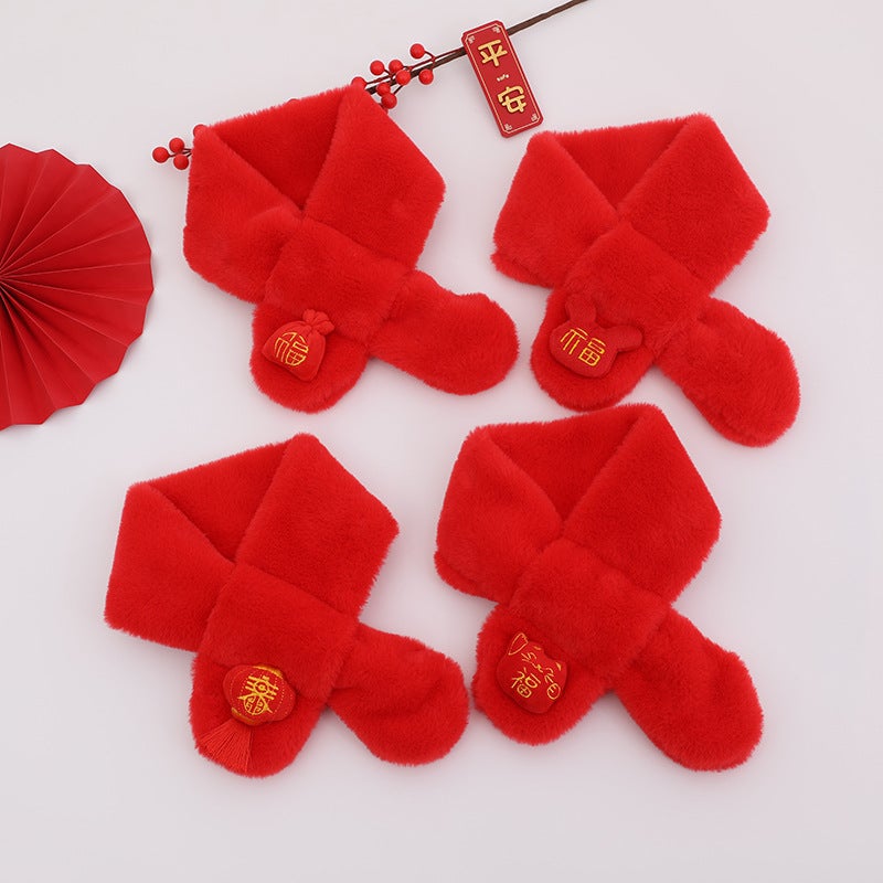 New Year Children'S Scarf Chinese Red Red Imitation Rabbit Fur Scarf Tiger Year Baby Festive Scarf New Year Scarf - Image 5