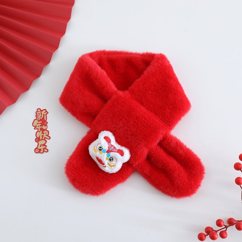 New Year Children'S Scarf Chinese Red Red Imitation Rabbit Fur Scarf Tiger Year Baby Festive Scarf New Year Scarf - Image 1