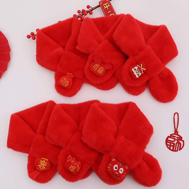 New Year Children'S Scarf Chinese Red Red Imitation Rabbit Fur Scarf Tiger Year Baby Festive Scarf New Year Scarf - Image 4